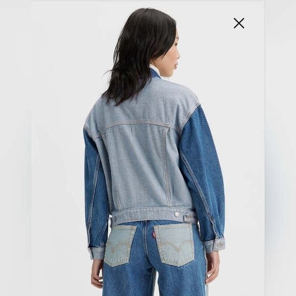 NEW Levi’s Inside Out 90’s Trucker Jean Jacket Two Toned Denim Oversized Sz L - Picture 2 of 10